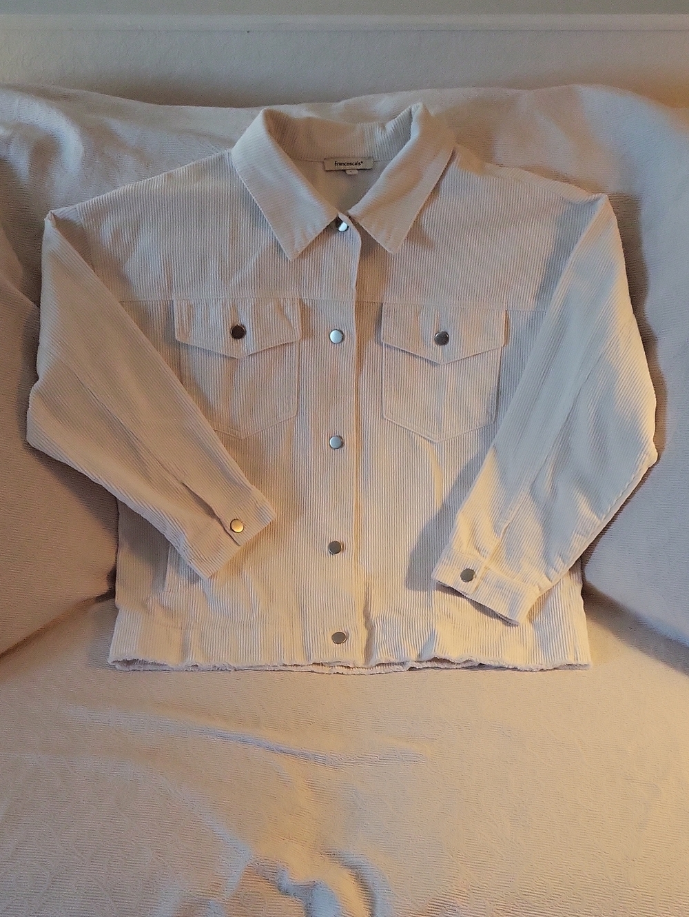 Francesca's Collections Cream Corduroy Button-Front Jacket